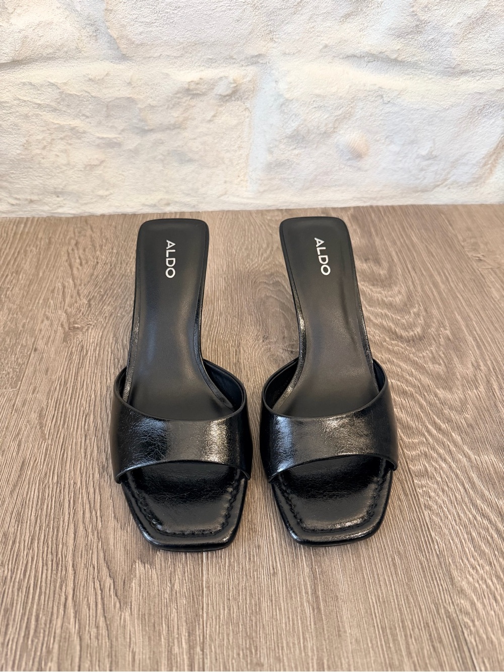 ALDO Black Square-Toe Slide Mules